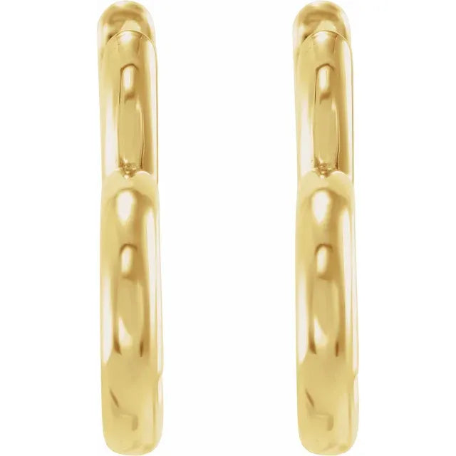 14K Hinged 15 mm Heart Huggie Hoop Earrings