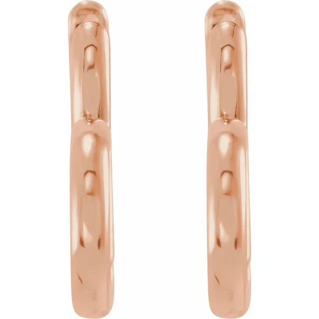 14K Hinged 15 mm Heart Huggie Hoop Earrings