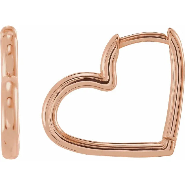 14K Hinged 15 mm Heart Huggie Hoop Earrings