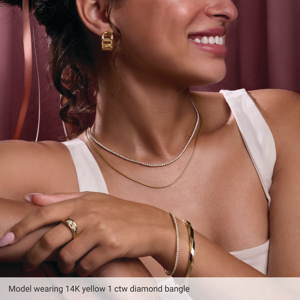 14K Yellow Gold 1 CTW Natural Diamond Flexible Bangle Bracelet