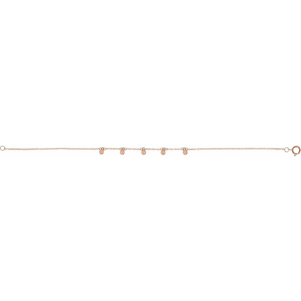 14K Rose Gold 5 Station Beaded Charm Bracelet