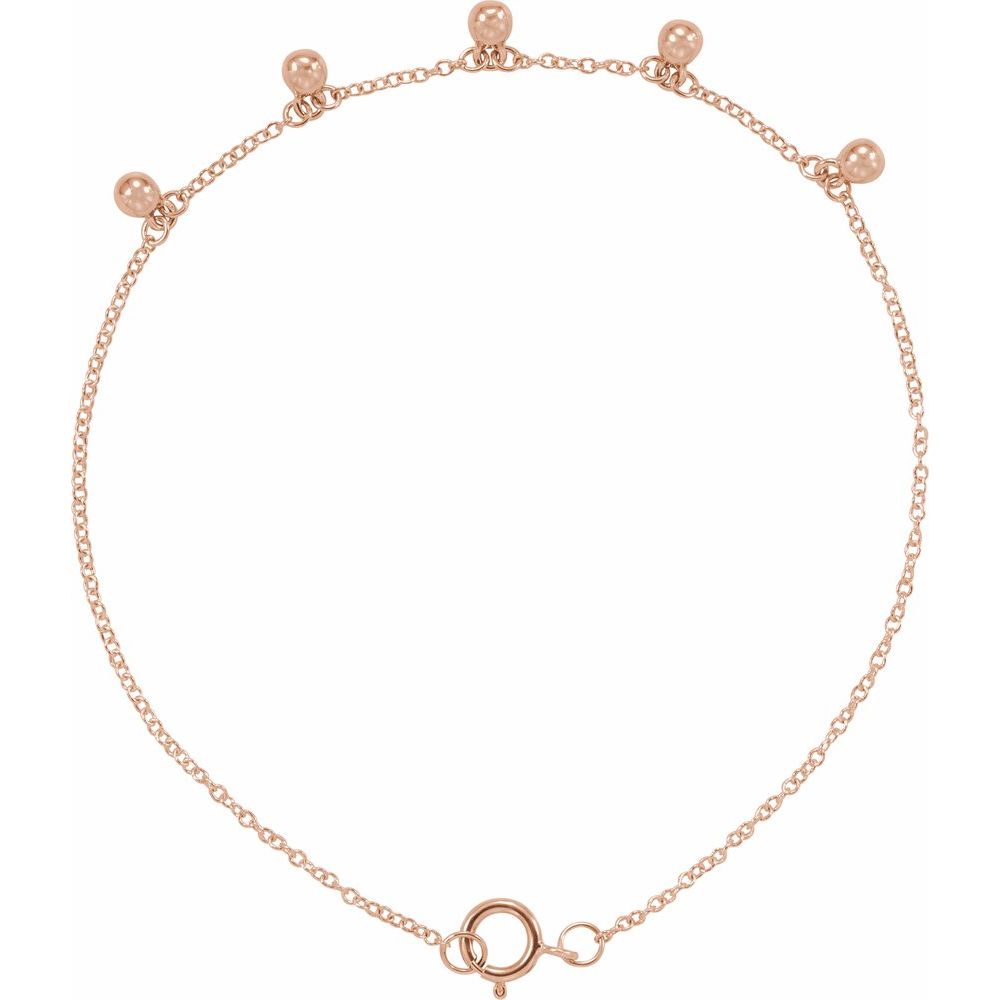 14K Rose Gold 5 Station Beaded Charm Bracelet