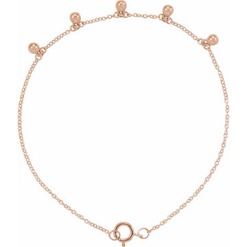 14K Rose Gold 5 Station Beaded Charm Bracelet