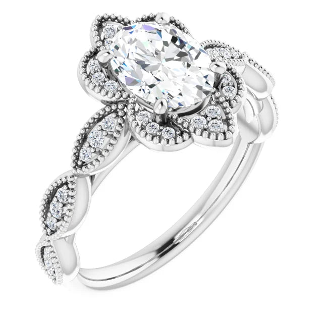 Scalloped Halo Vintage Engagement Ring