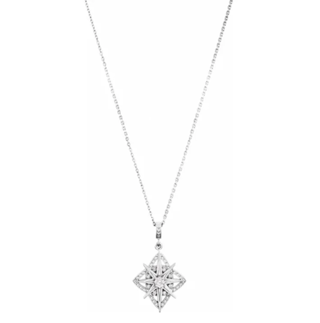 Diamond Vintage Milgrain and Starburst Pendant Necklace 1/6CTW 18 Inches