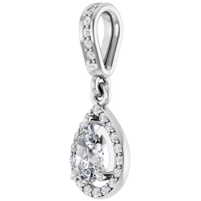 Diamond Pear Shape Halo Hinged Pendant 1/2CTW