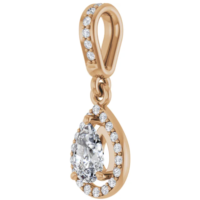 Diamond Pear Shape Halo Hinged Pendant 1/2CTW