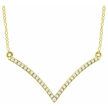 Diamond Curved Chevron Pendant Necklace 1/6CTW 16-18 Inches