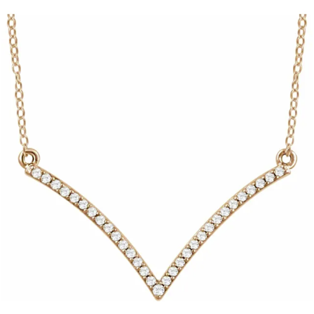 Diamond Curved Chevron Pendant Necklace 1/6CTW 16-18 Inches