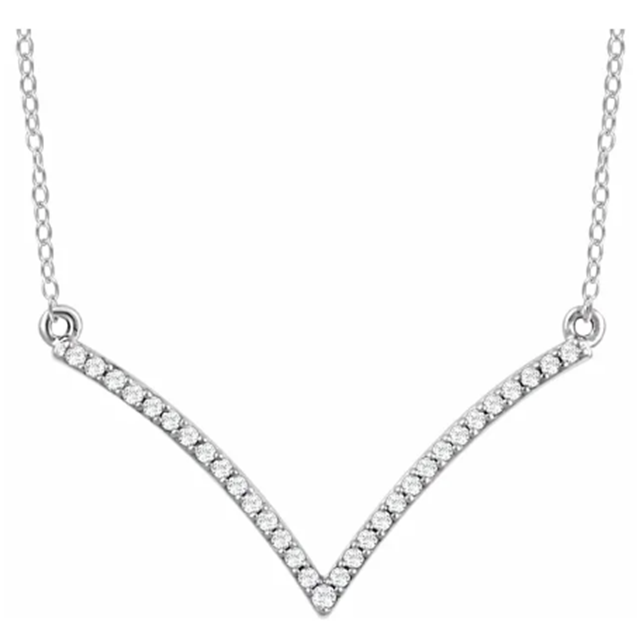 Diamond Curved Chevron Pendant Necklace 1/6CTW 16-18 Inches