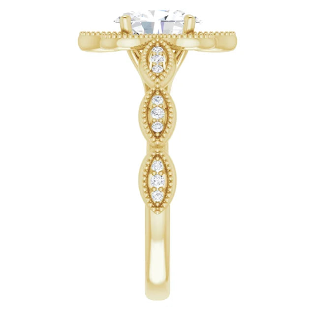 Scalloped Halo Vintage Engagement Ring