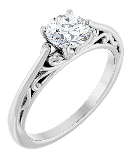 REAL DIAMOND 14K White 5.8 mm Round Engagement Ring Mounting