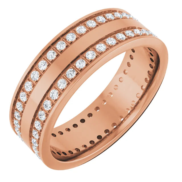 14K 1 1/8 CTW Natural Diamond Double Row Channel-Set 7 mm Flat Band Size 10