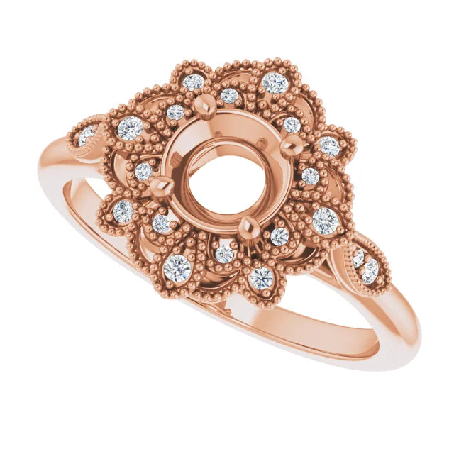 14K White 5.2 mm Round .08 CTW Natural Diamond Semi-Set Engagement Ring