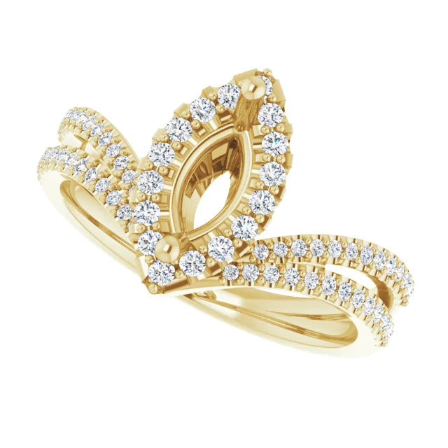 14K  8x4 mm Marquise 1/3 CTW Natural Diamond Semi-Set Engagement Ring