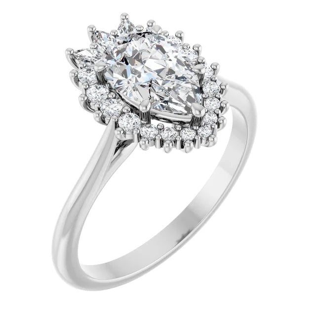 14K White 7x5 mm Pear 1/4 CTW Natural Diamond Semi-Set Engagement Ring