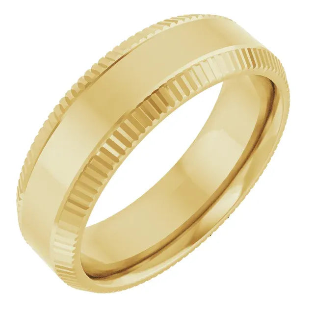 14K 6 mm Beveled-Edge Grooved Comfort-Fit Half Round Band Size 10