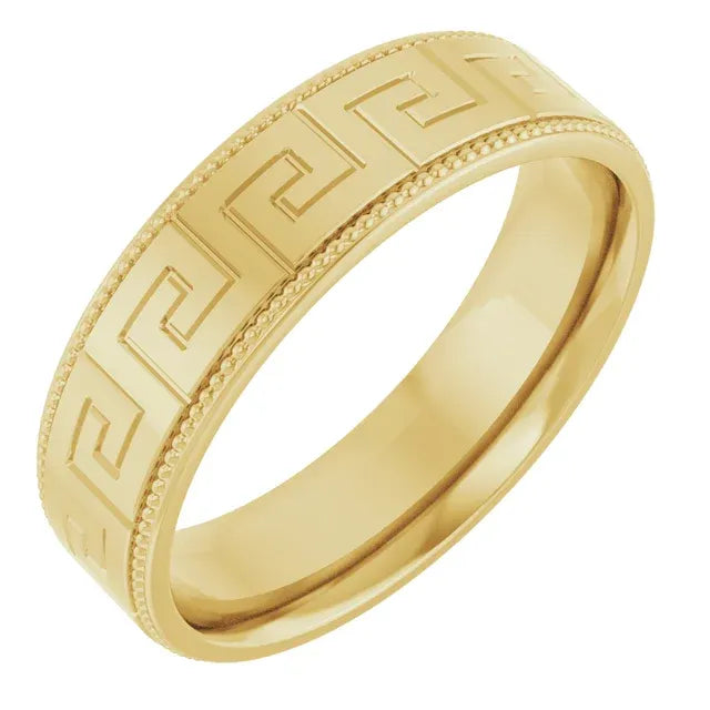 14K 6 mm Greek Key Milgrain Band Size 10