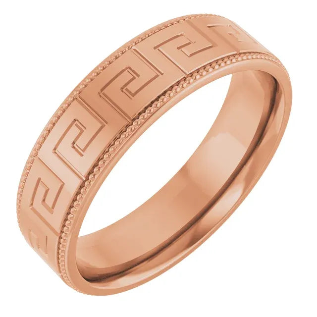 14K 6 mm Greek Key Milgrain Band Size 10